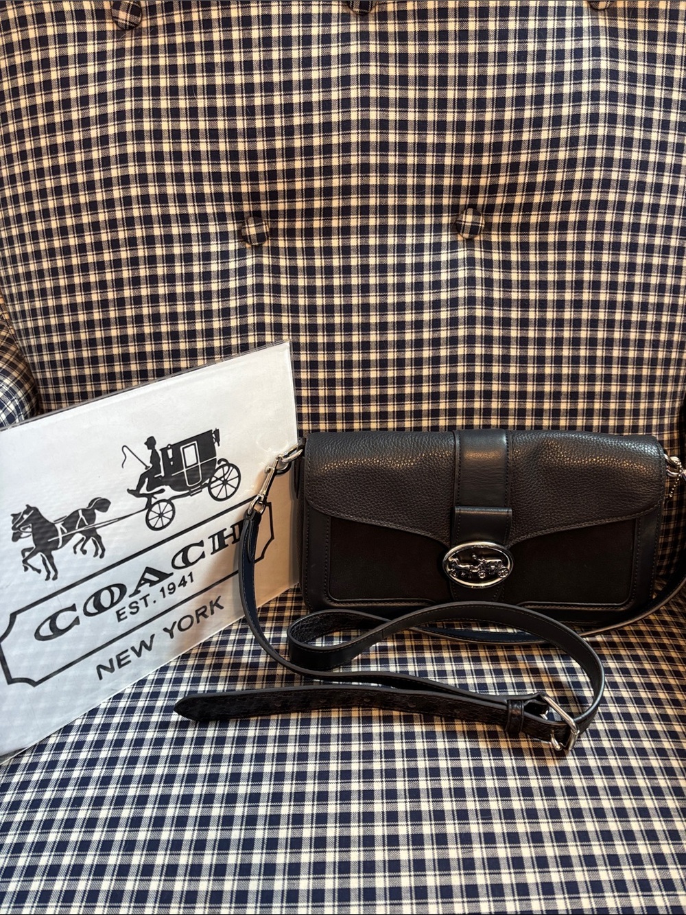 Coach Georgie midnight black Leather and suede Crossbody with Silver Hardware